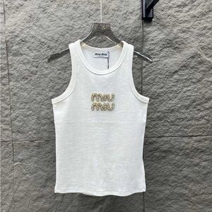 Miu Miu White Tank Top with Gold Logo